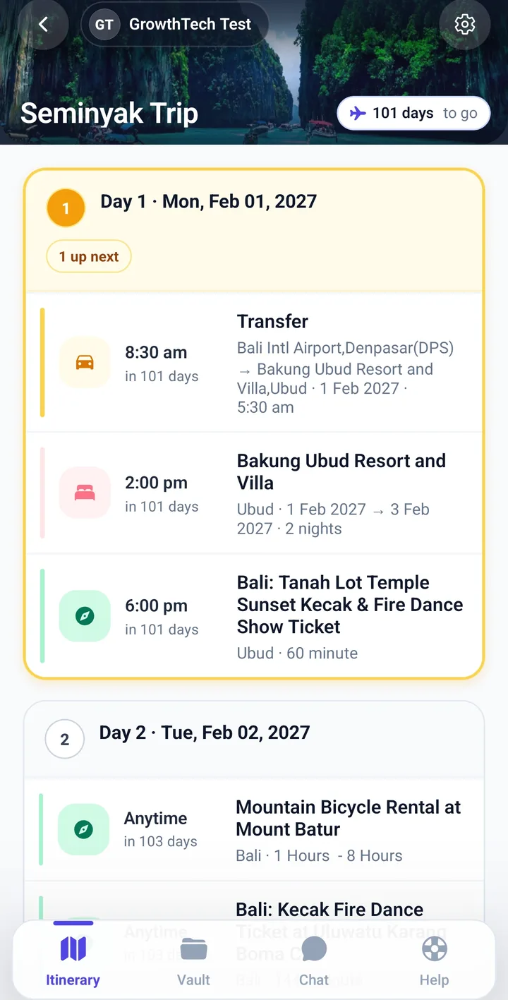 Roamer day-by-day itinerary for a trip